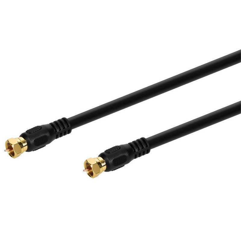 12' Black RG6 Quad Shield Coaxial Cable with Gold F-Type Connectors