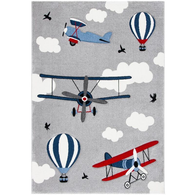 Playful Etchings Hand-Knotted Gray Square Kids Rug