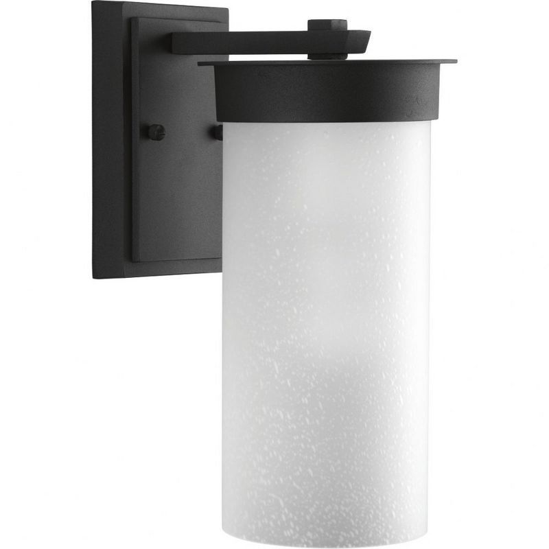 Black Aluminum Outdoor Wall Lantern with Etched Seeded Glass