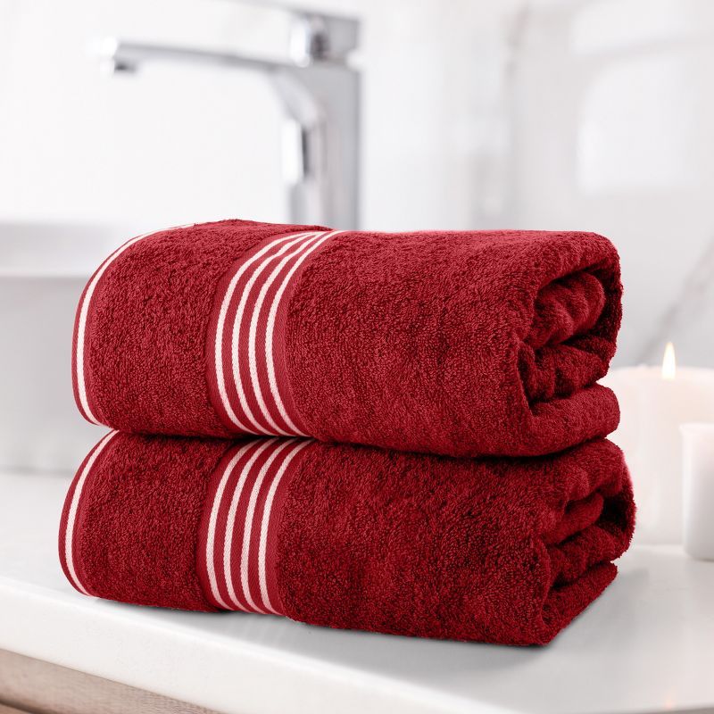 Oversized Burgundy and White Striped Cotton Bath Towel Set