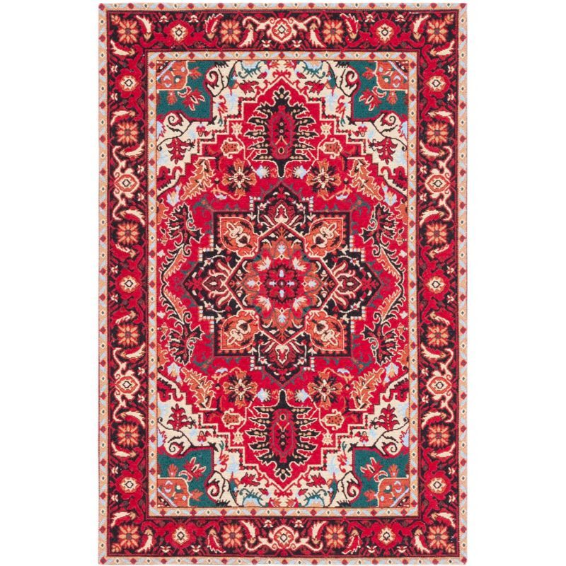 Red and Black 4' x 6' Machine Washable Medallion Area Rug