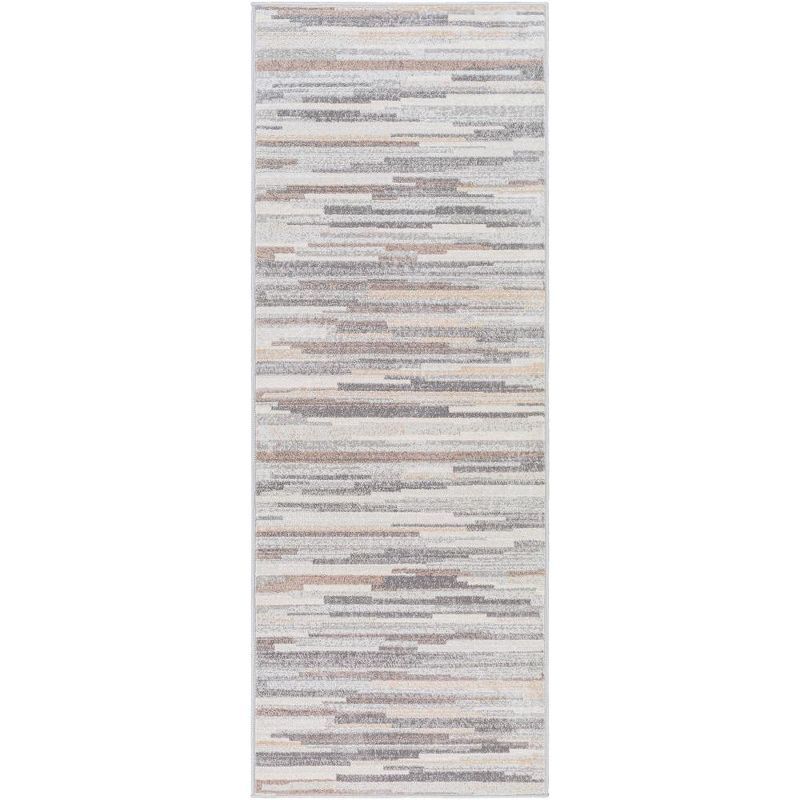 Medium Gray Tan White Geometric Hand-knotted Runner Rug