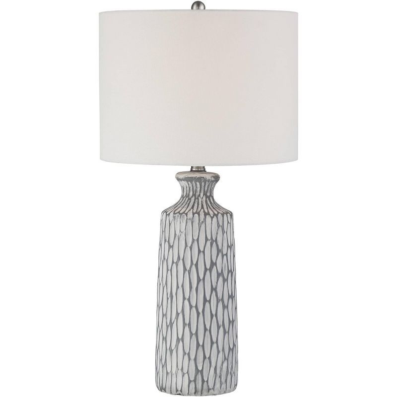 Whitewash Gray Ceramic Geometric Table Lamp with Drum Shade