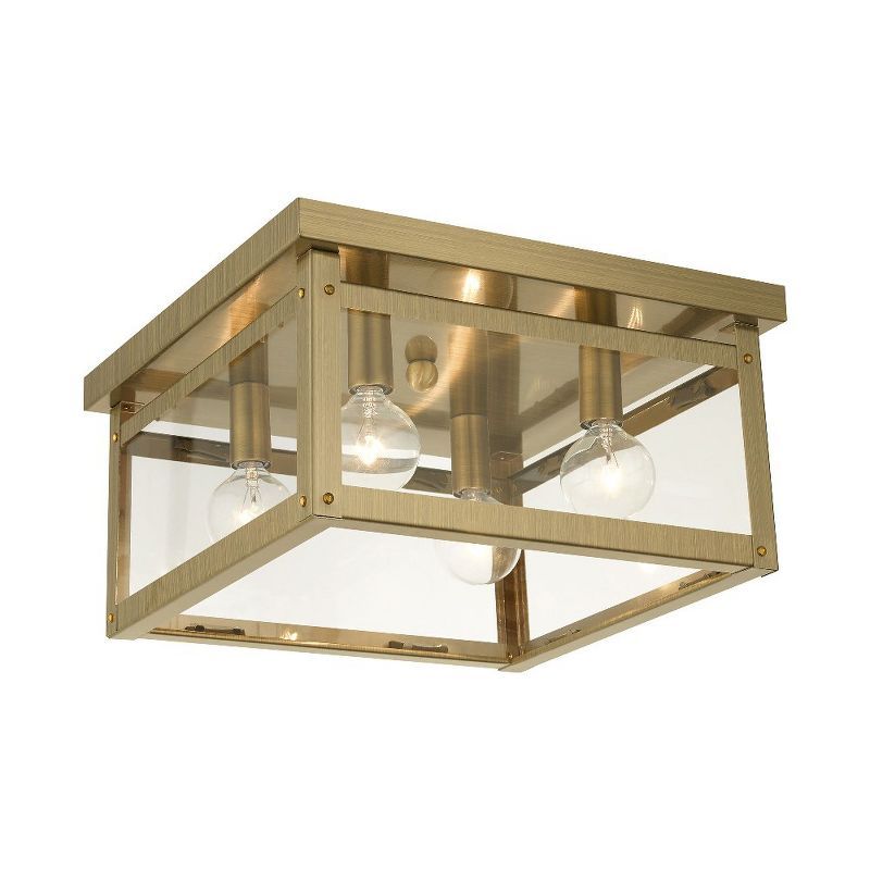 Milford Antique Brass 4-Light Clear Glass Flush Mount