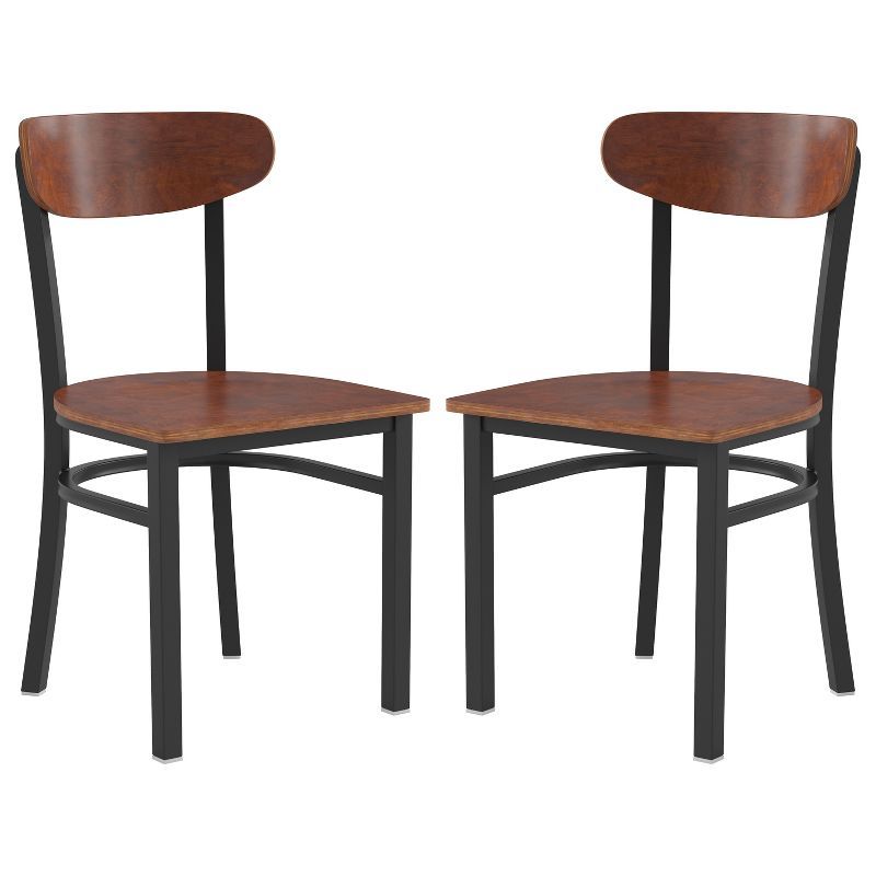 Walnut Boomerang-Back Metal Frame Dining Chair Set of 2