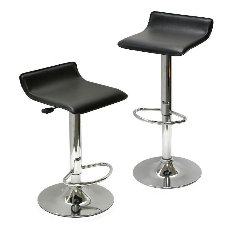 Sleek Modern Glam Adjustable Black Leather Swivel Counter Stools - Set of 2