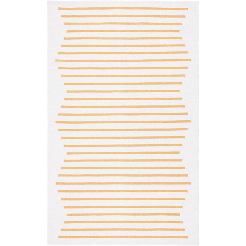 Ivory and Gold Handwoven Cotton Rectangular Area Rug