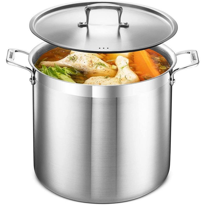 20 Quart Brushed Stainless Steel Stockpot with Lid and Riveted Handles