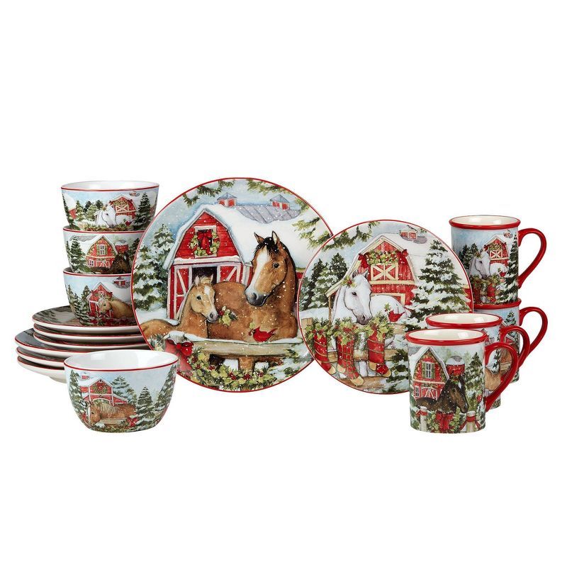 Homestead Christmas Ceramic 16-Piece Holiday Dinnerware Set