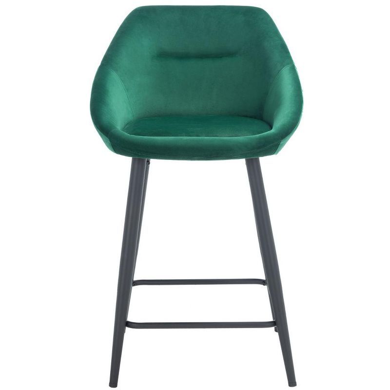 Emerald Velvet and Black Metal Counter Stool