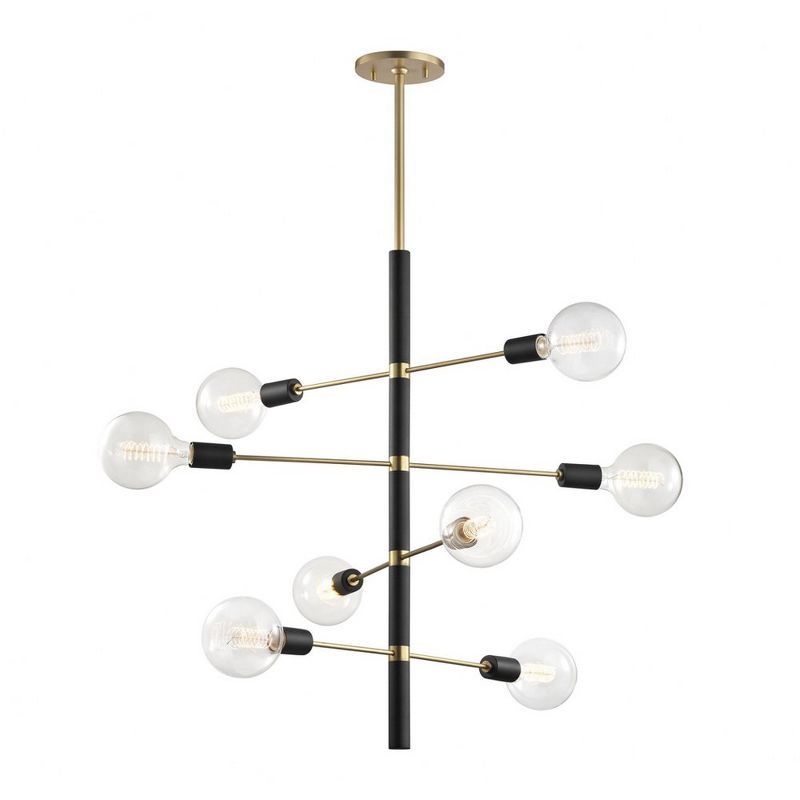 Aged Brass and Black 8-Light Metal Chandelier