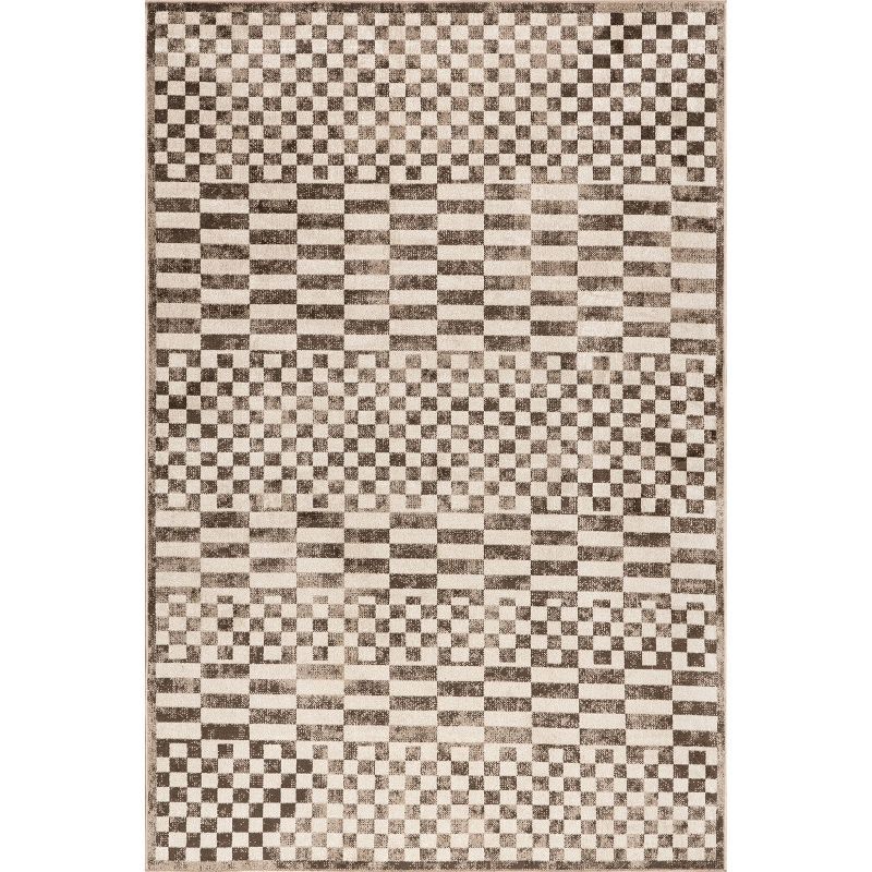 Brown Geometric 9' x 12' Washable Synthetic Area Rug