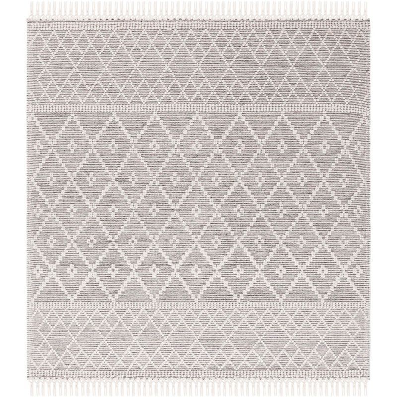 Hand-Knotted Ivory Wool-Cotton Blend Square Rug - 6'