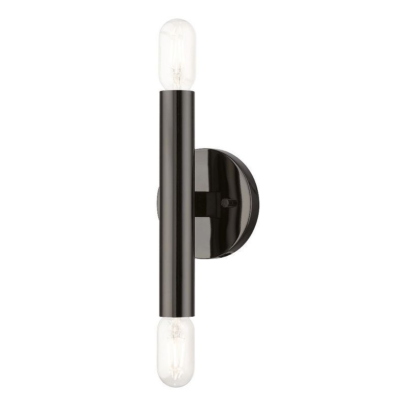 Black Chrome Two-Light Wall Sconce with Exposed Bulb Sockets