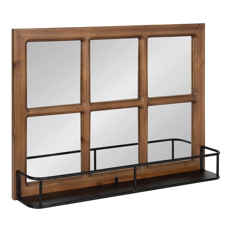 Jackson Square Brown Wood Windowpane Mirror with Shelf