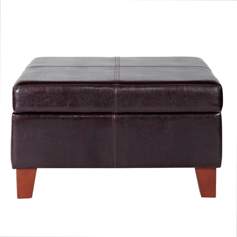 Elegant Brown Faux Leather Tufted Large Storage Ottoman