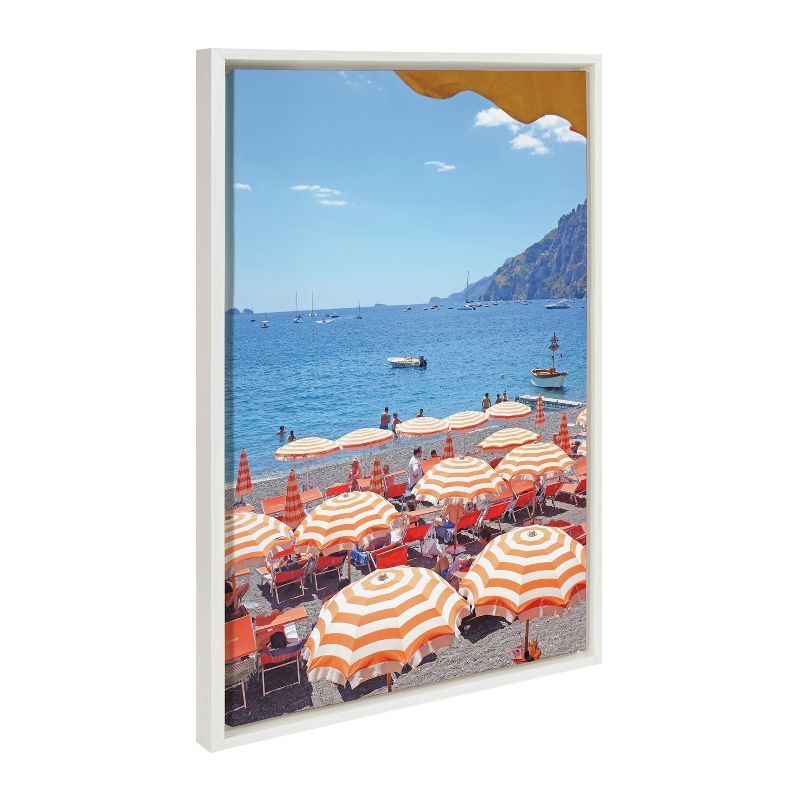 Arienzo Beach Club Coastal Canvas Print with White Frame