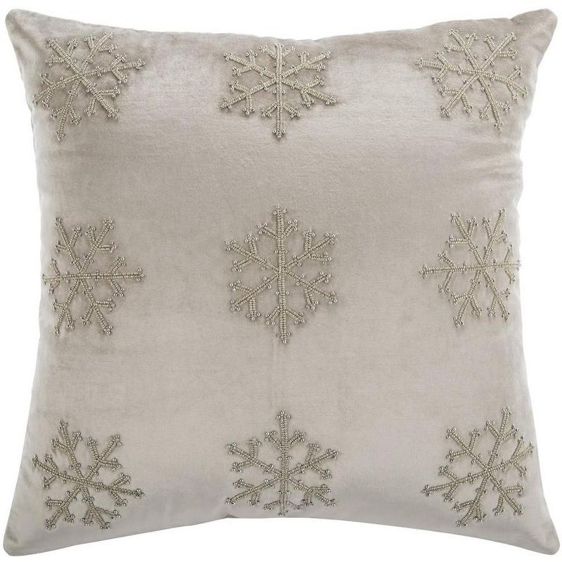 Beige and Silver Snowflake Christmas Pillow