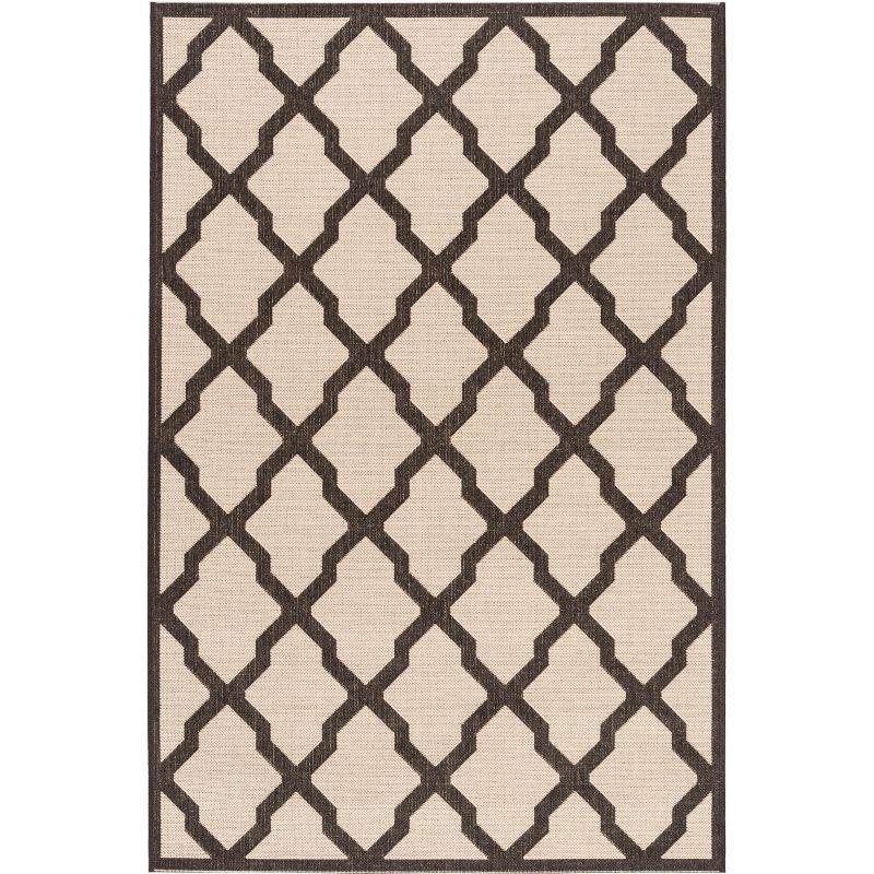 Cream and Brown Geometric Flat Woven 4' x 6' Area Rug