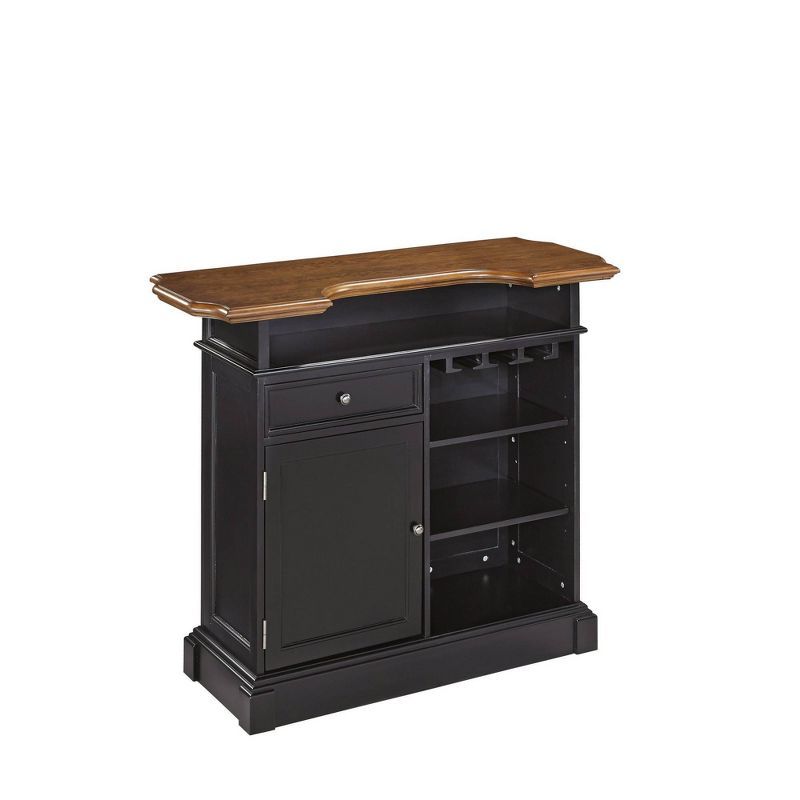 Americana Black and Oak Hardwood Bar with Adjustable Shelves