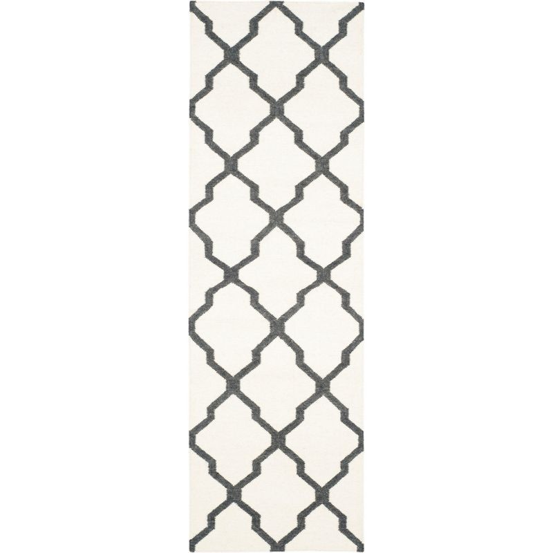 Ivory and Charcoal Geometric Wool Runner Rug 2'6" x 8'