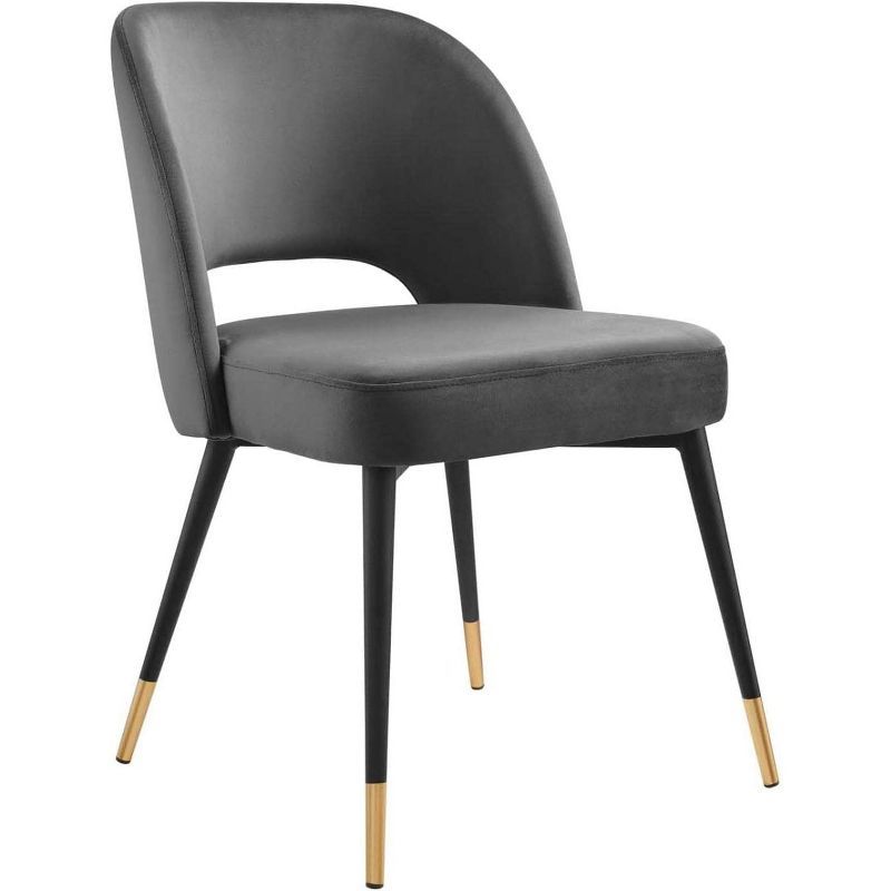 Charcoal Velvet and Black Metal Side Chair