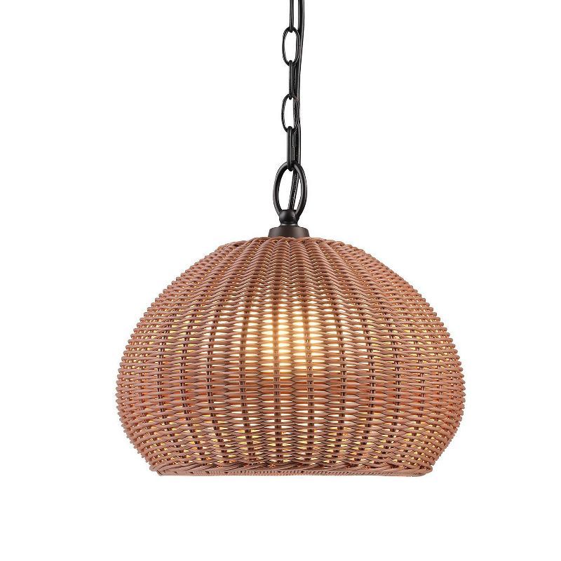 Bronze Rattan Shade Indoor/Outdoor Pendant Light