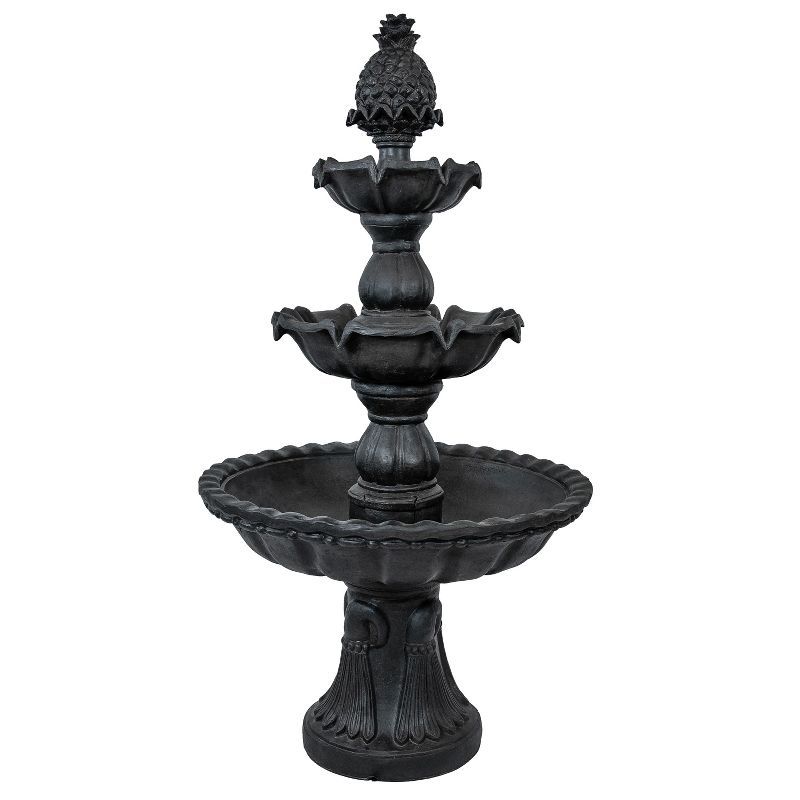 Deep Espresso 3-Tier Fiberglass Outdoor Water Fountain with Pineapple Top