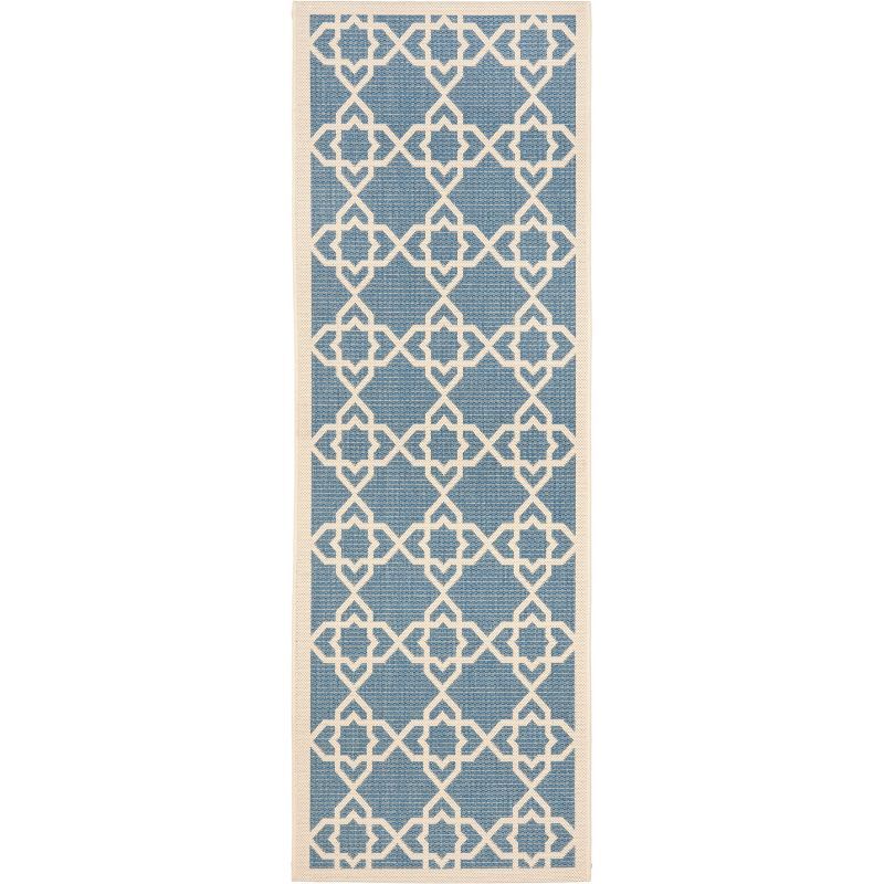 Reversible Easy-Care Blue Synthetic 2'3" x 12' Runner Rug