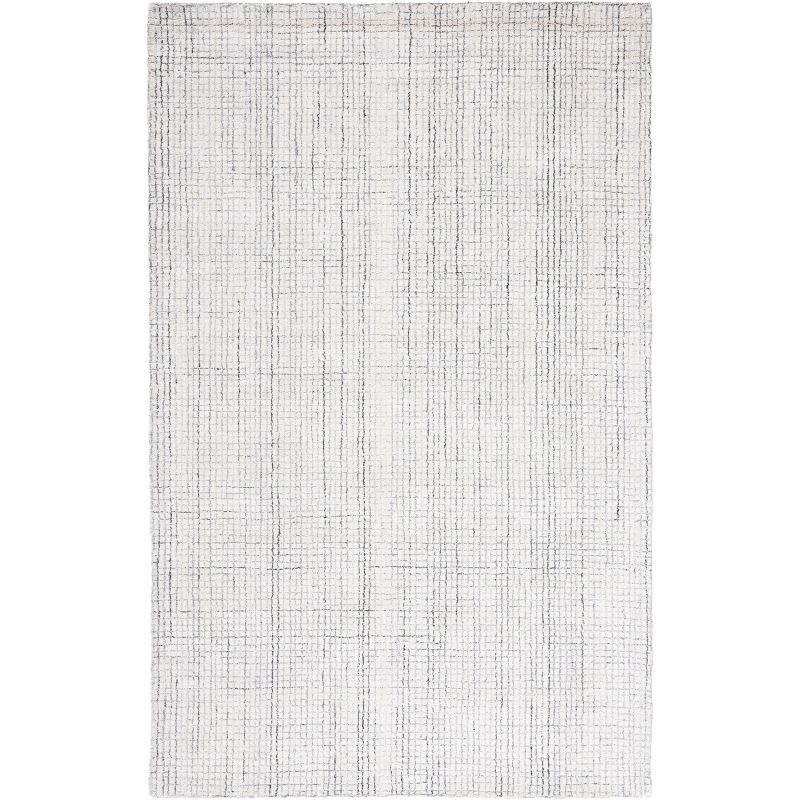 Ivory and Grey Abstract Hand-Tufted Wool Area Rug, 8' x 10'