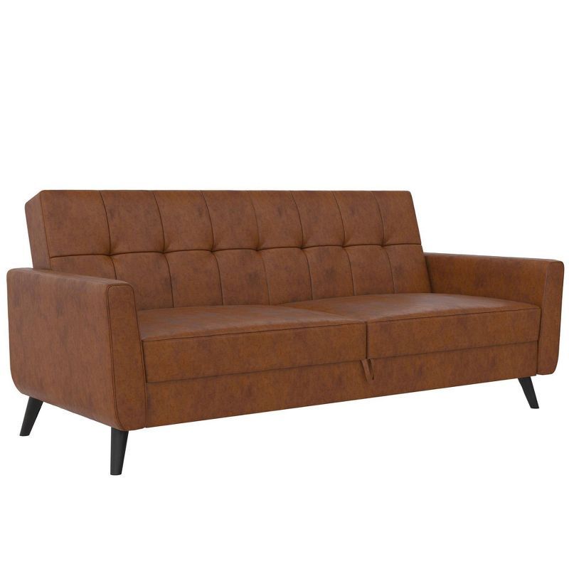 Camel Faux Leather Reclining Sleeper Futon with Storage