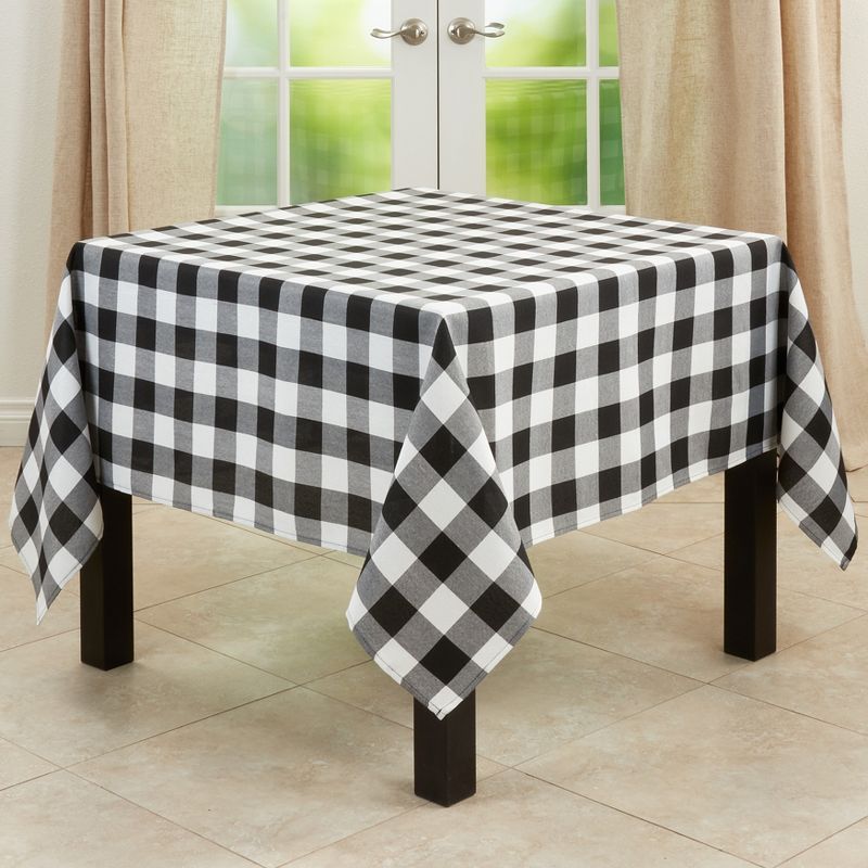 Black and White Buffalo Plaid Cotton Blend Square Tablecloth