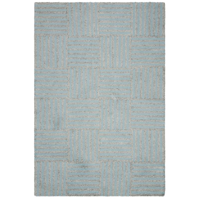 Blue Geometric Hand-Tufted Wool Area Rug