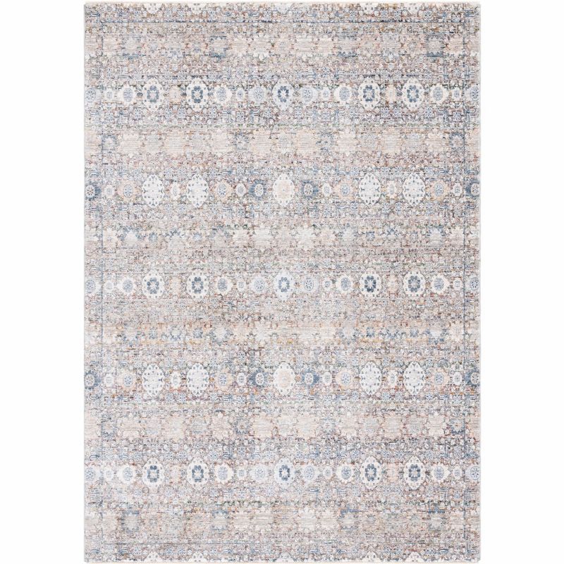 Ivory and Blue Hand-Knotted Viscose 9' x 12' Area Rug