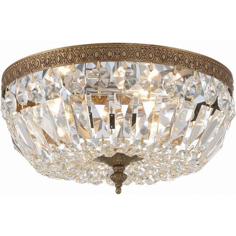 Olde Brass and Crystal 3-Light Flush Mount Ceiling Fixture