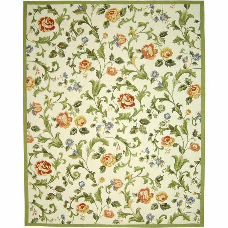 Ivory Floral Hand-Knotted Wool Area Rug 7'9" x 9'9"