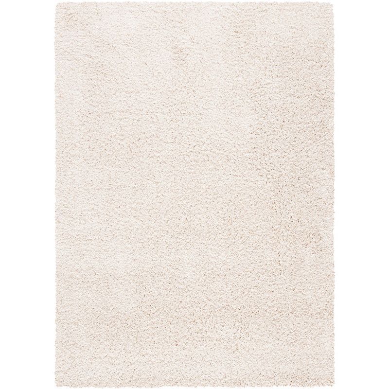 Luxurious Ivory Synthetic 4' x 6' Hand-Knotted Shag Area Rug