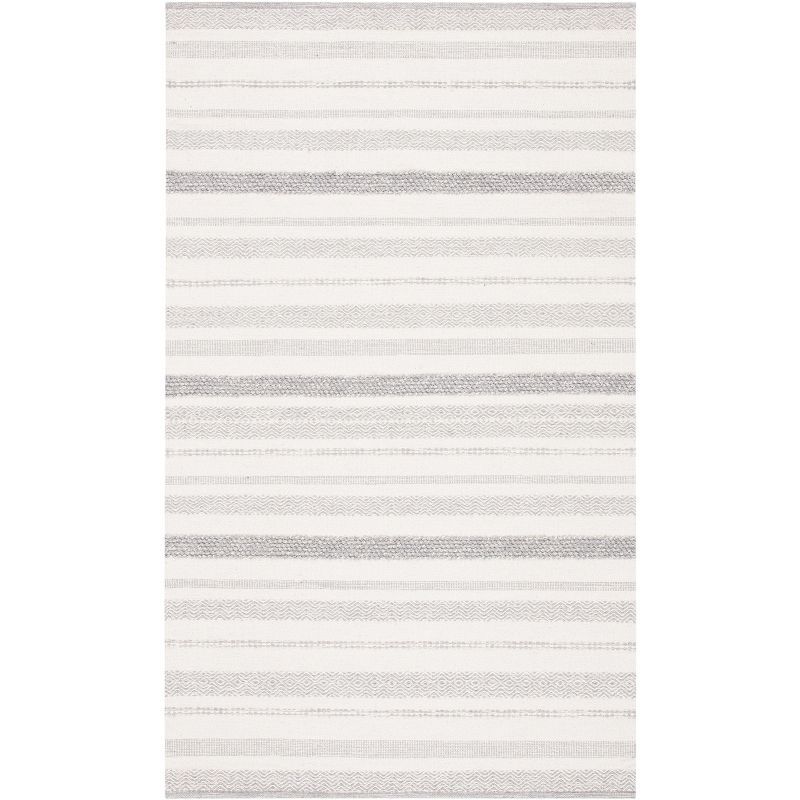 Ivory Striped Kilim 5' x 8' Hand Woven Wool-Cotton Rug