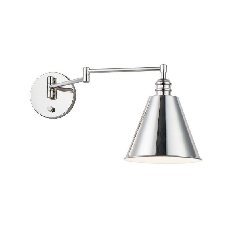 Polished Nickel Swing Arm Wall Sconce with Steel Shade