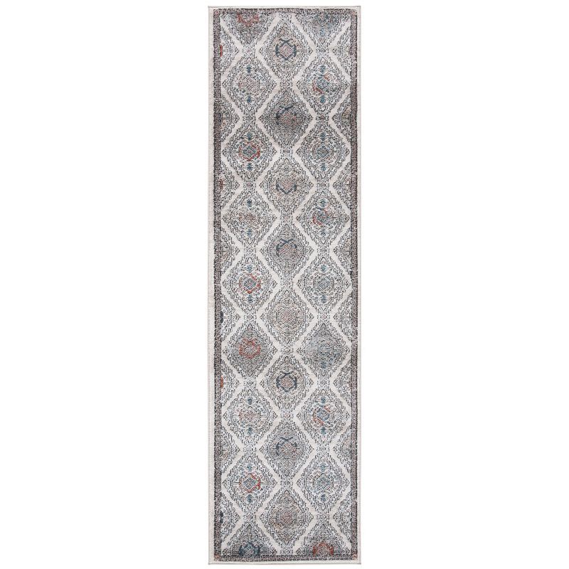 Ivory and Gray Medallion Synthetic Runner Rug