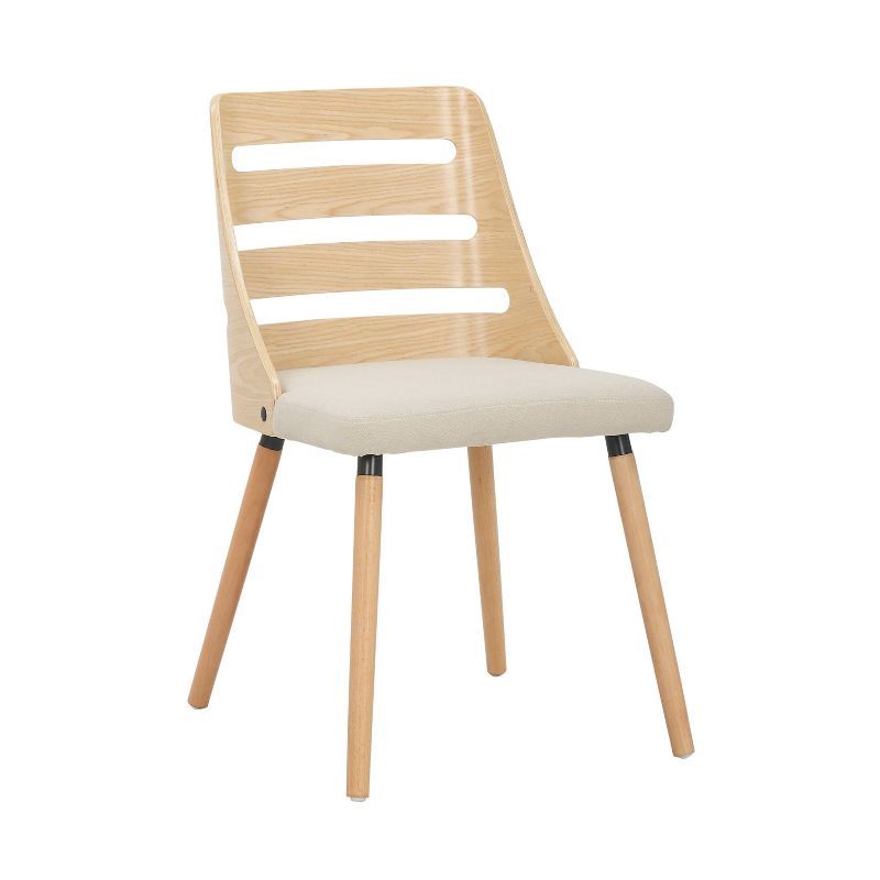 Natural Wood Cream Fabric Upholstered Ladderback Side Chair