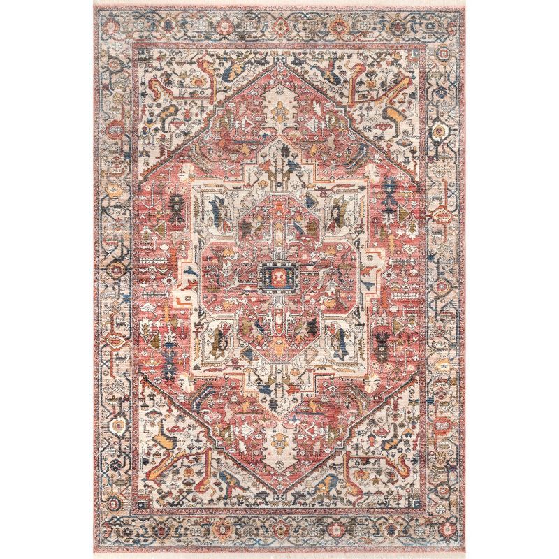 Ehtel Orange Medallion Fringe 5' x 7' Area Rug