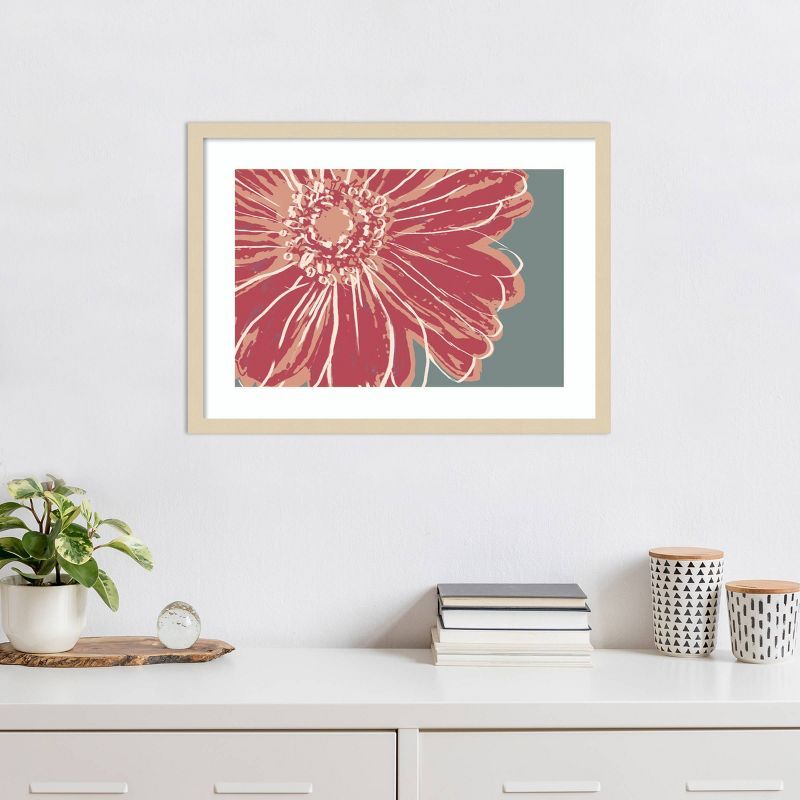 Flower Pop Sketch IV Red Graphic Art Print in Natural Wood Frame