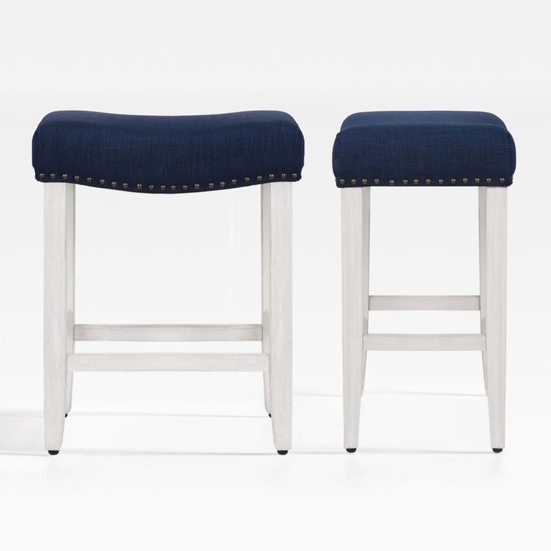 Navy Blue Wood Saddle Seat 24-inch Counter Stool Set