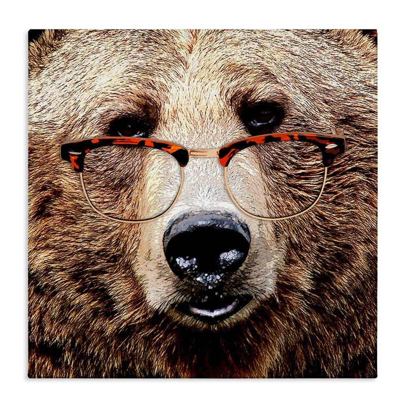 Grizzly Bear with Glasses 36" x 36" Canvas Wall Art