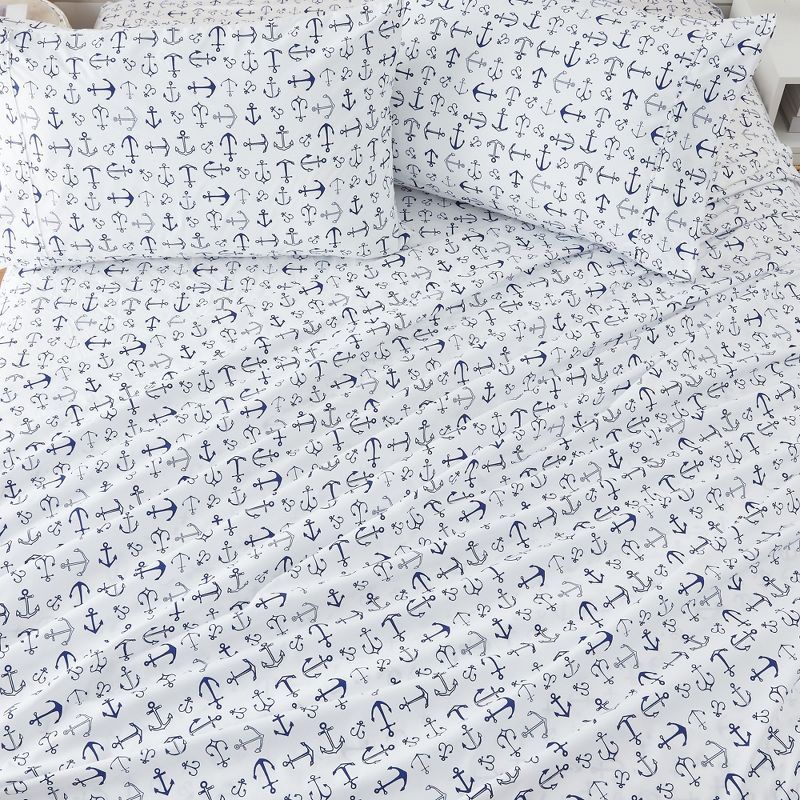 Twin Nautical Anchor Print Microfiber Sheet Set