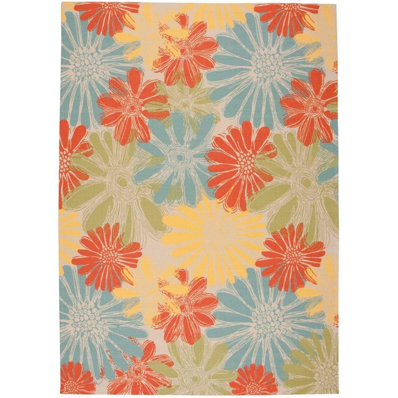 Ivory Floral Sketch 7'9" x 10'10" Synthetic Indoor/Outdoor Rug