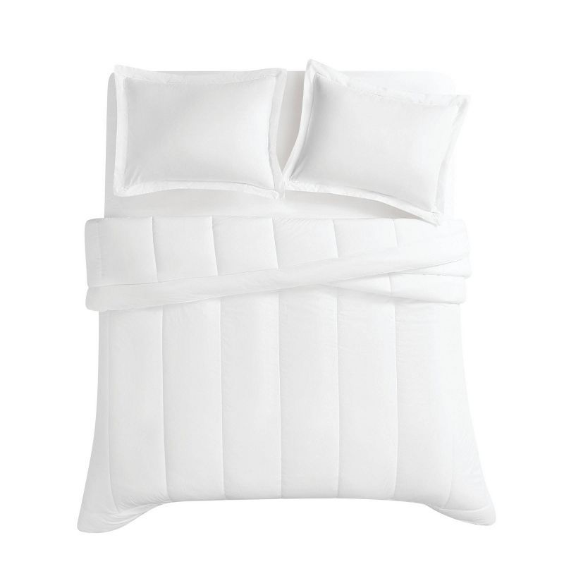 White Cotton Full Comforter Set with Down Alternative Fill