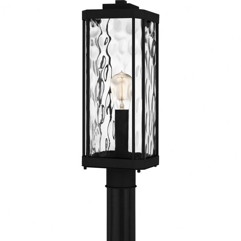 Matte Black Steel Outdoor Post Lantern with Clear Hammered Glass