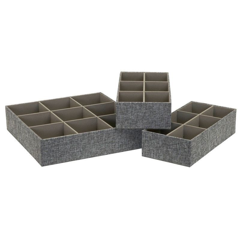 Graphite Gray Polyester Linen Drawer Organizer Set with Customizable Inserts